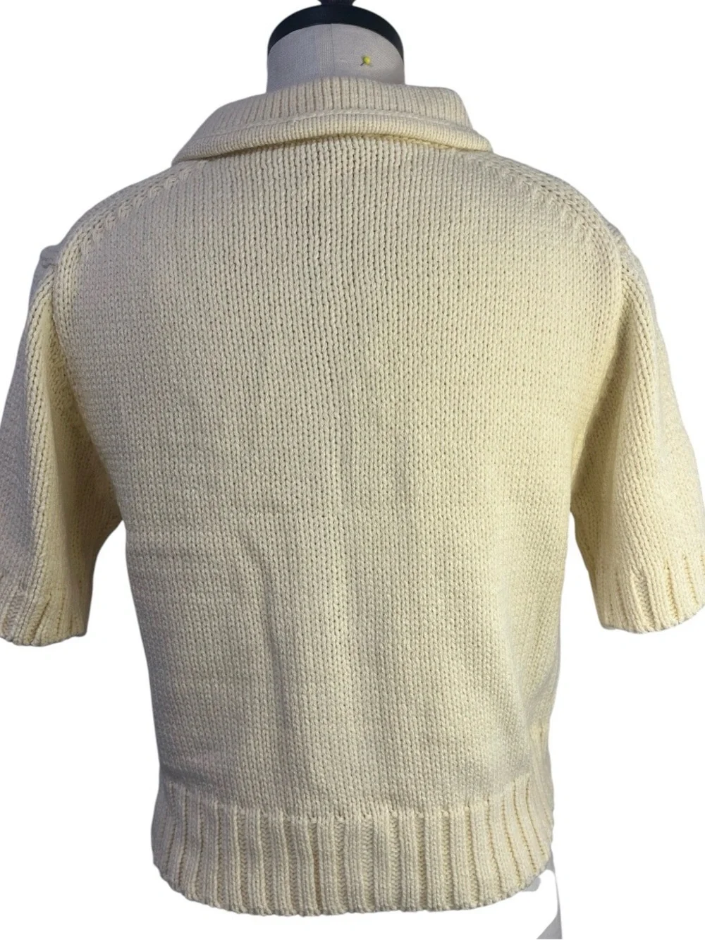 Cream Short-Sleeve Knit Cardigan Sweater Women’s Size L